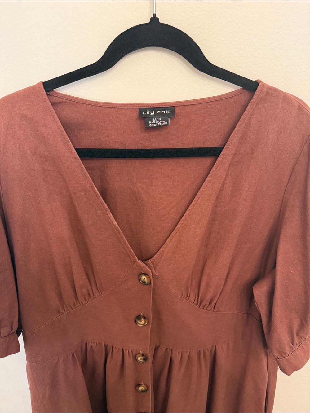 City Chic Wine Button-Front V-Neck Midi Dress - Picture 9 of 10